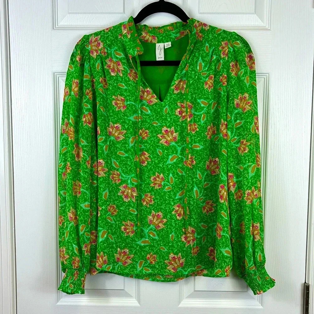 Joie bright green floral blouse sz sm